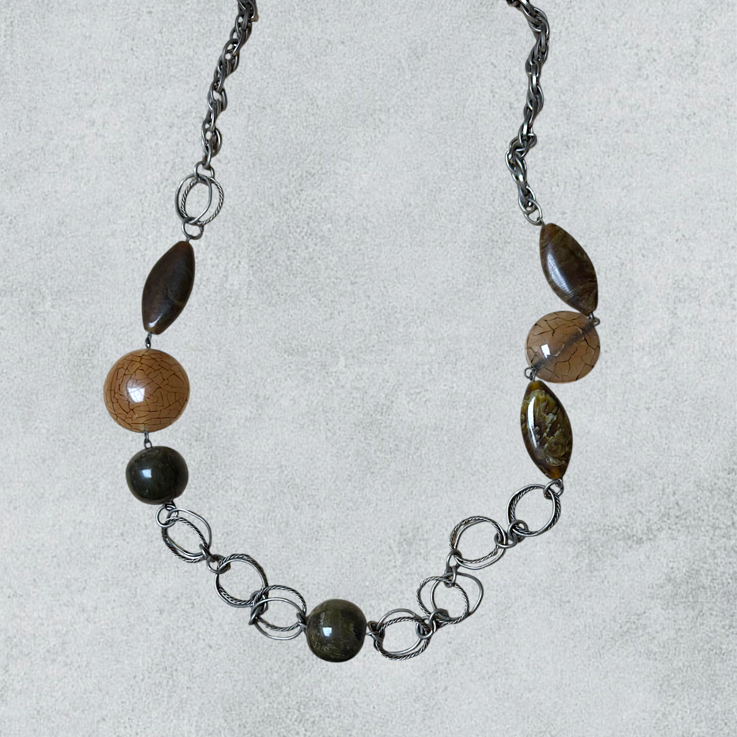 90'S Y2K Natural Stone And Metal Link Necklace