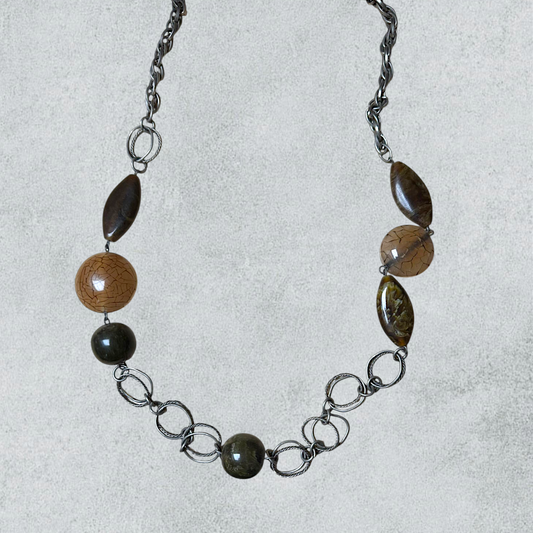 90'S Y2K Natural Stone And Metal Link Necklace