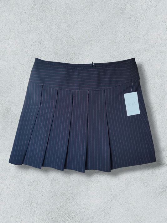 Black Pleated Mini Skirt With Red Pinstripes.