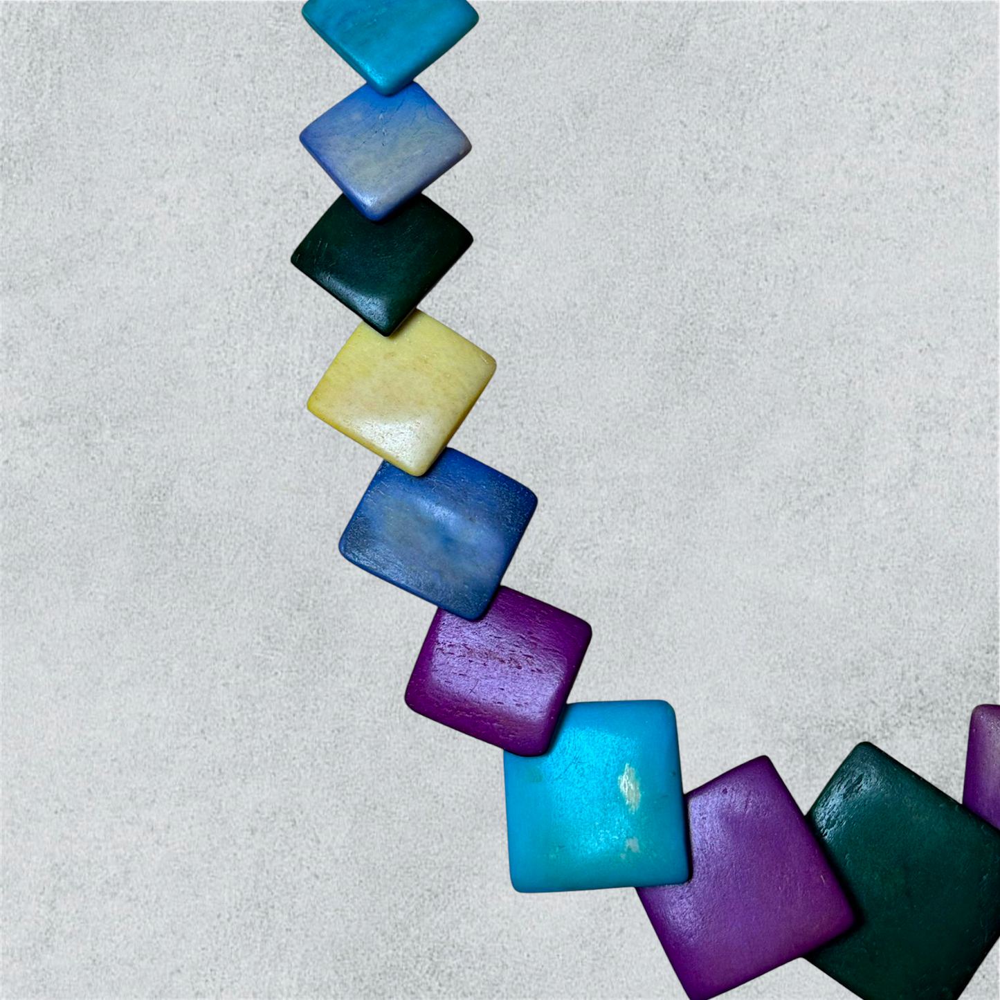 Wooden Necklace With Multicolored Square Beads