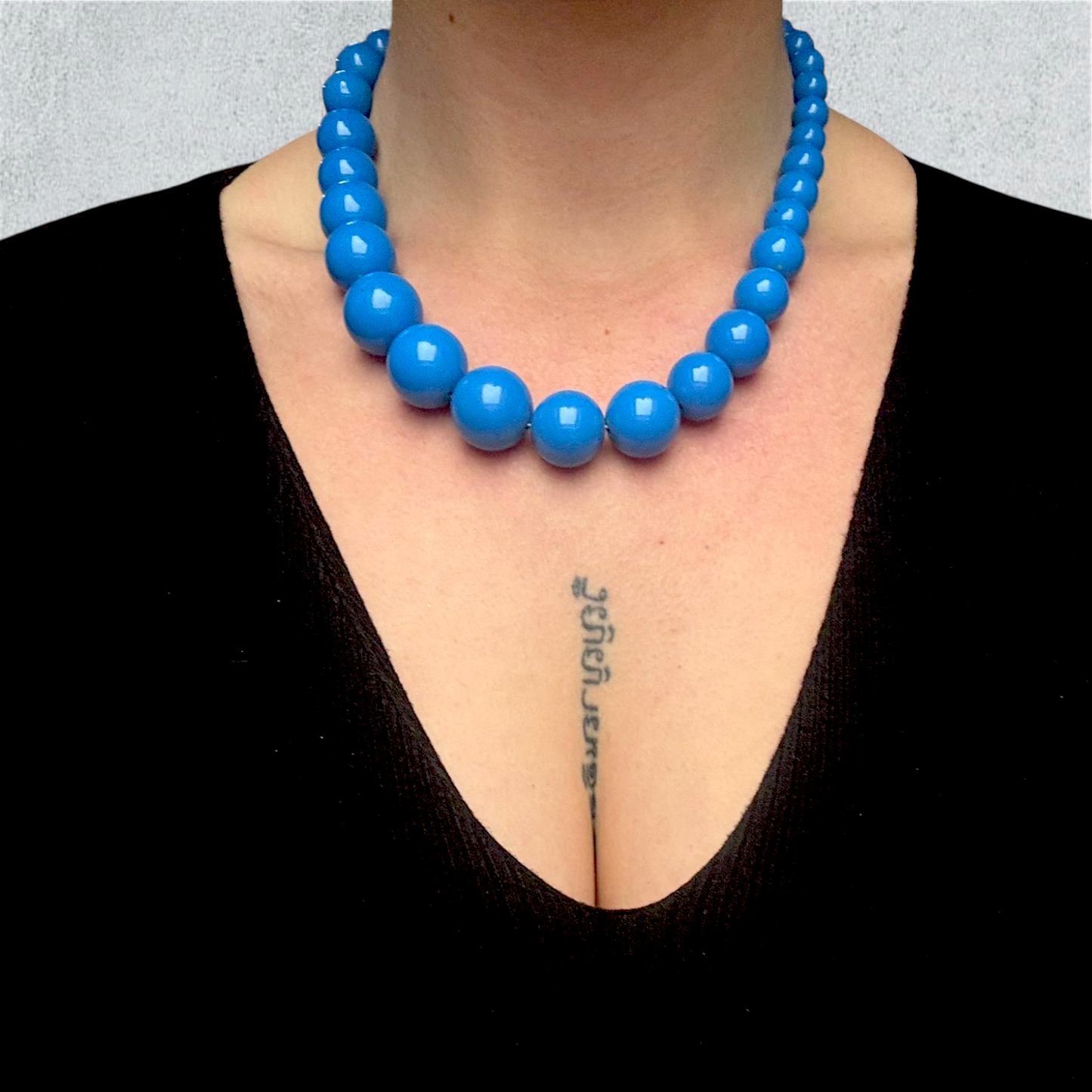 Bright Blue Beaded Choker Necklace