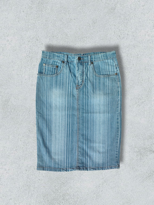 Denim Skirt Y2K Light Striped Bleached