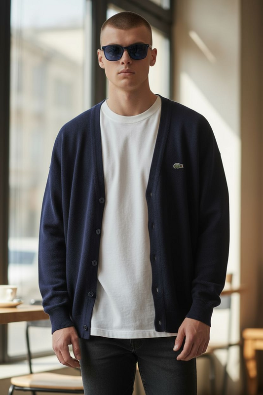 90’s Lacoste 100% Acrylic Blue Cardigan Vintage