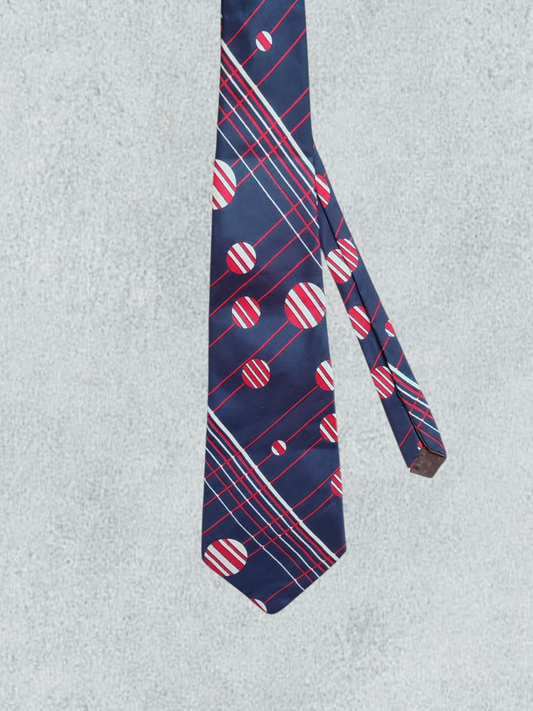 Vintage Italian Tie With Stripes And Polka Dots