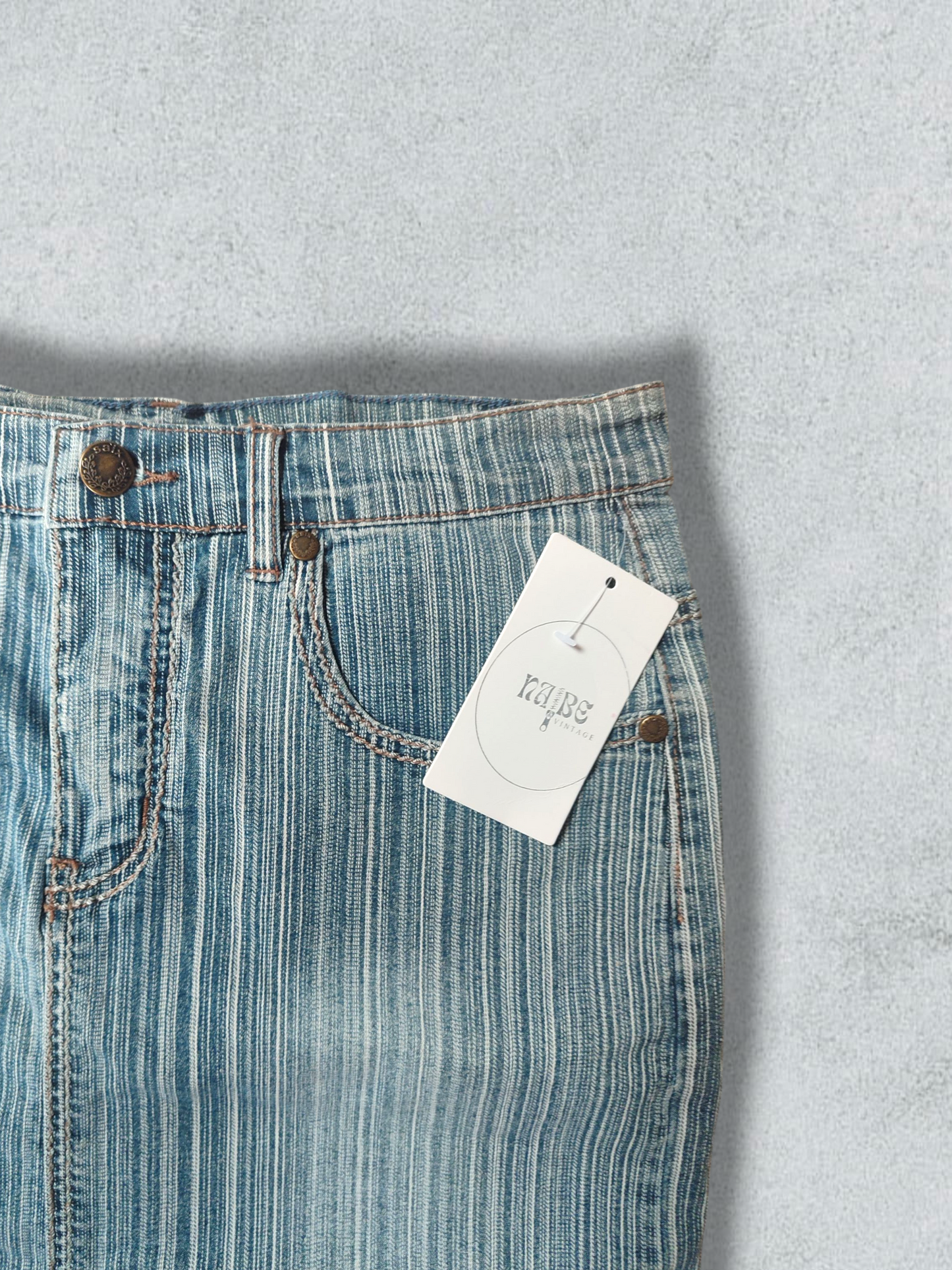 Denim Skirt Y2K Light Striped Bleached