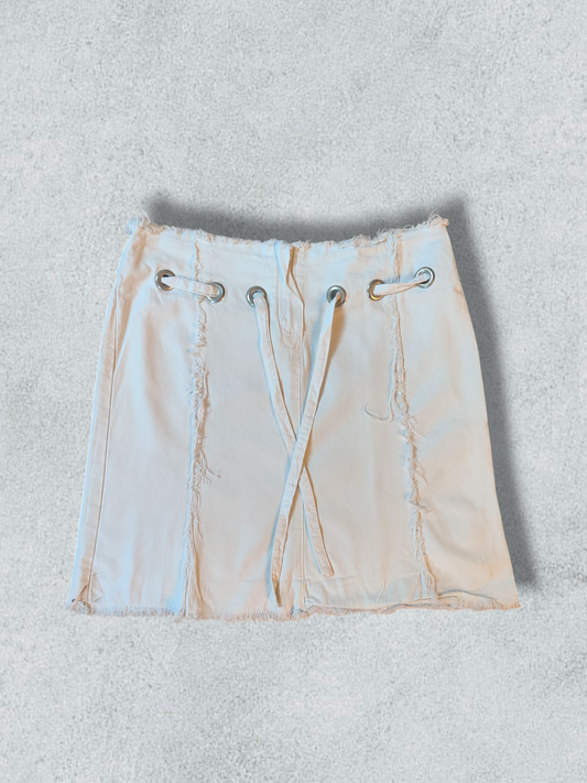 White Skirt With Lace-Up Detail With Silver Studs