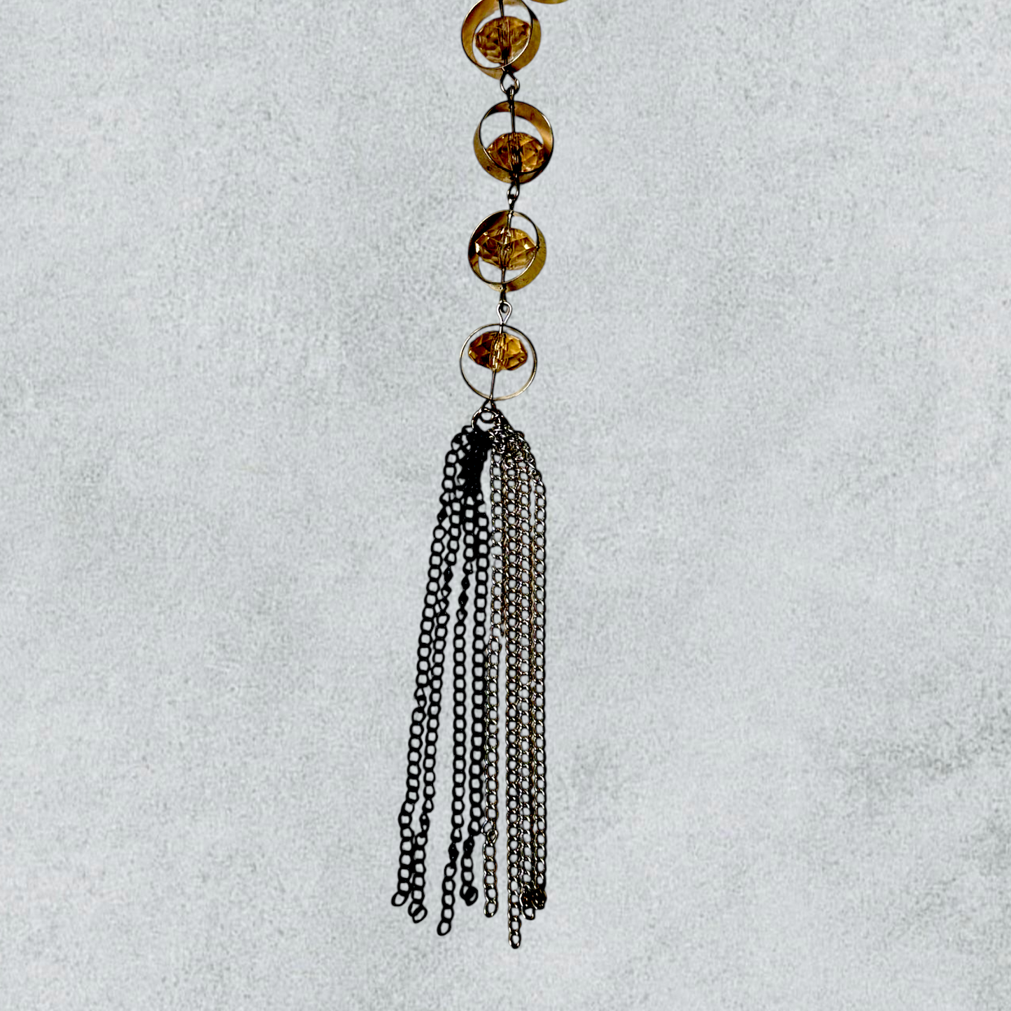 Long Necklace with Transparent Beads & Gold Chain