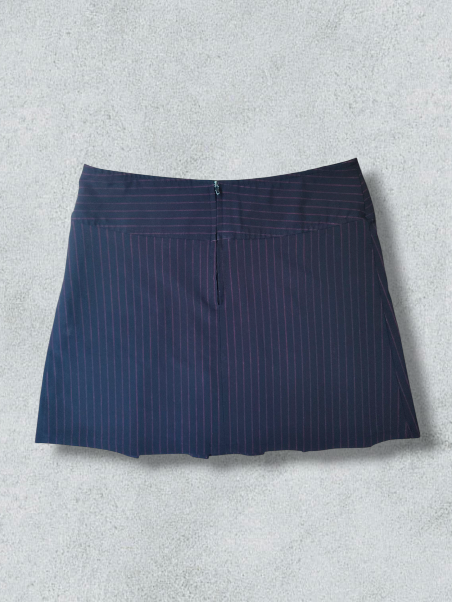 Black Pleated Mini Skirt With Red Pinstripes.