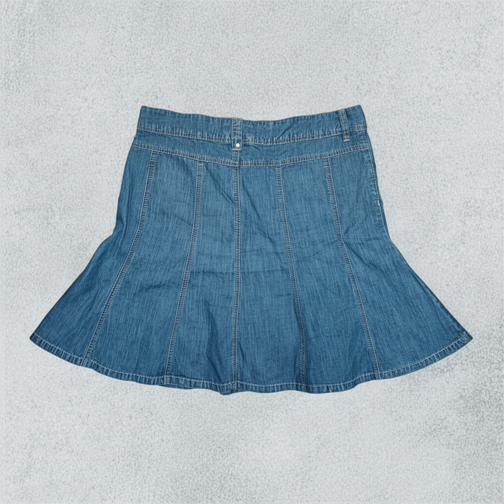 Pleated Flared Denim Skirt
