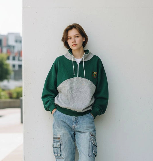 Vintage Two-Tone Half-Zip Sweatshirt