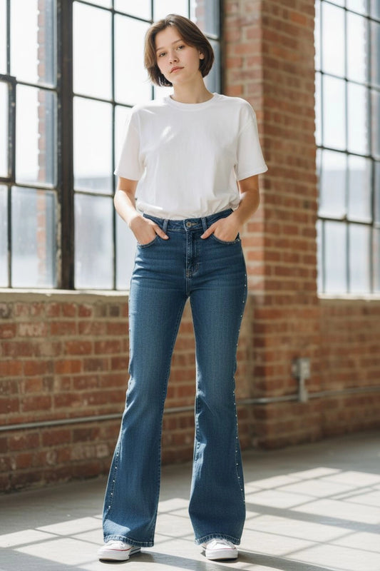Flared Jeans Decorated With Studs