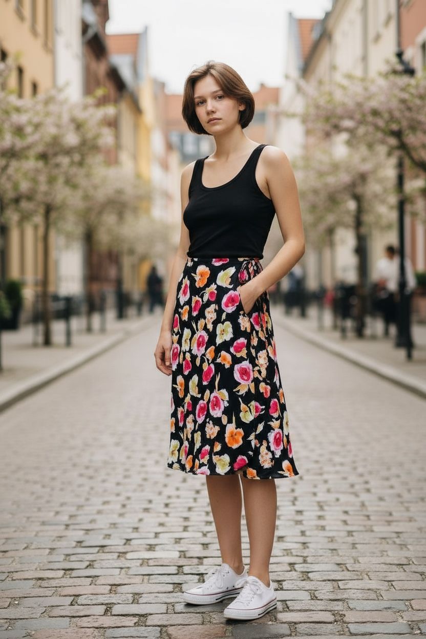 Floral Print Black Midi Skirt Of Joachim Boss