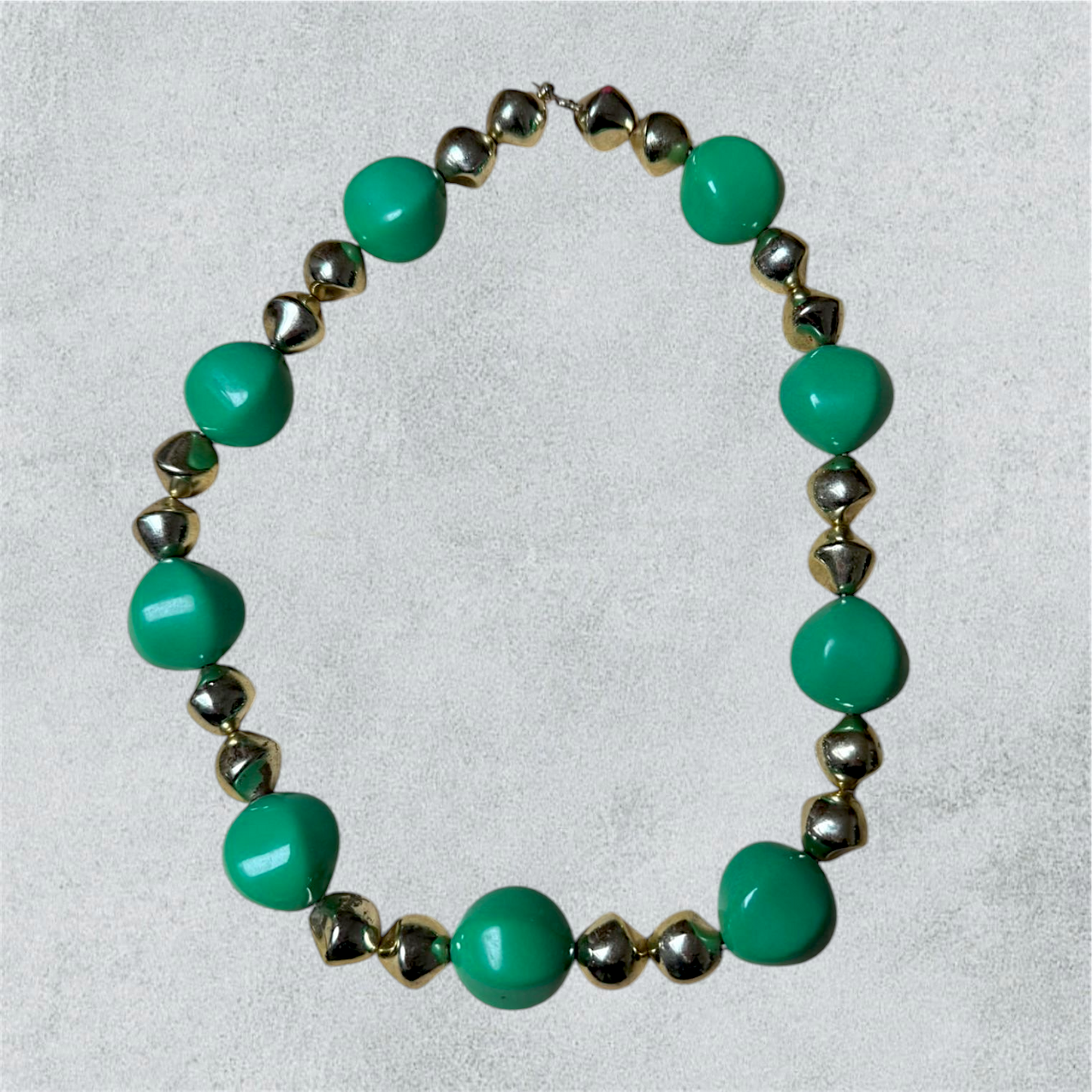 Green Beaded Necklace With Metallic Accents