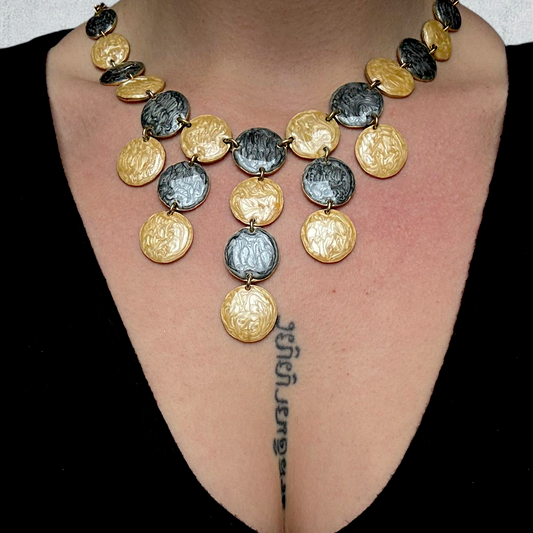 Bib Necklace With Pearl-Effect Resin Disc Pendants