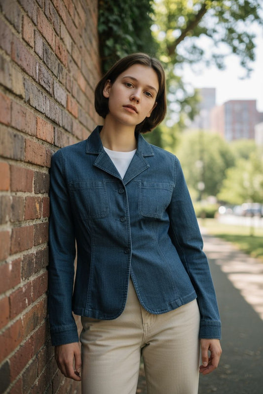 Grey Jean Jacket Tight-Fitting