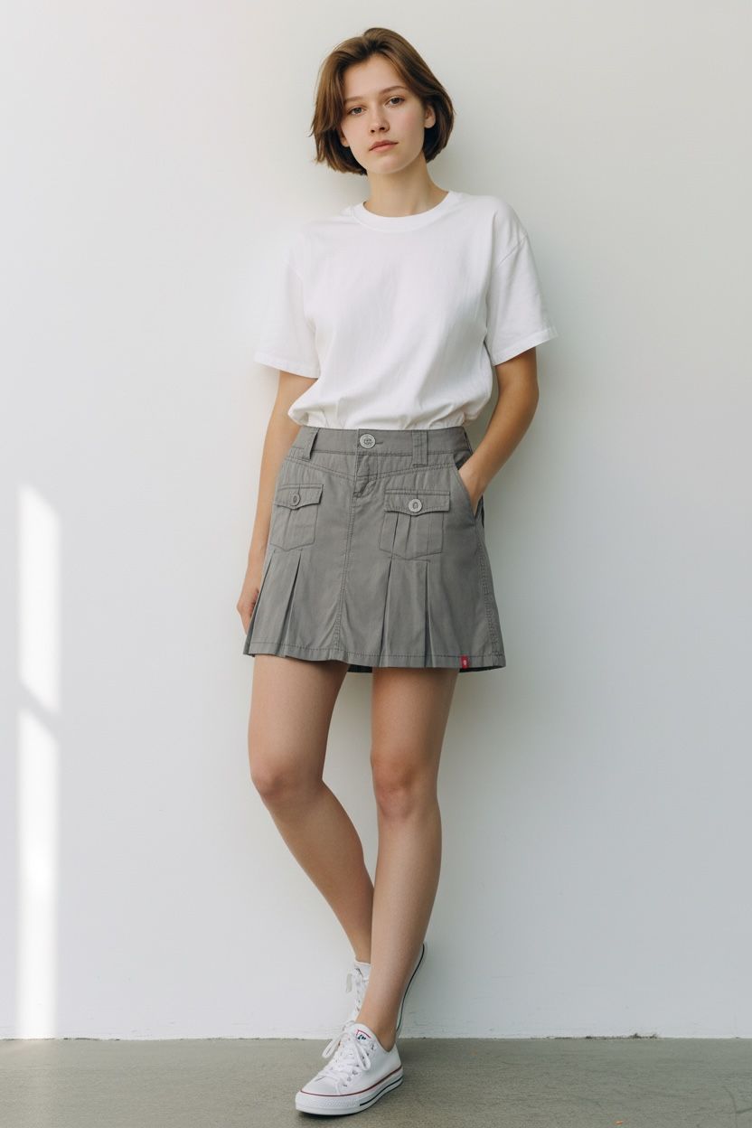 Skirt Flare Kaki With Pockets