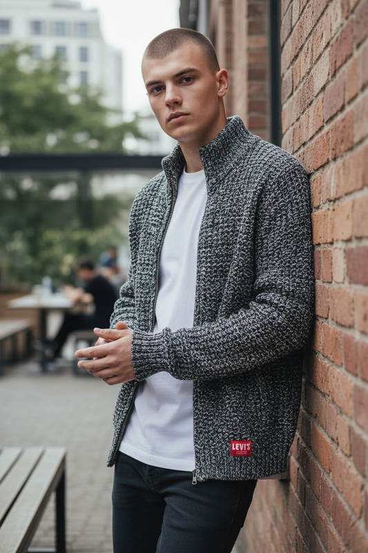 Levi's Cable Knit Turtleneck Zip-up Cardigan