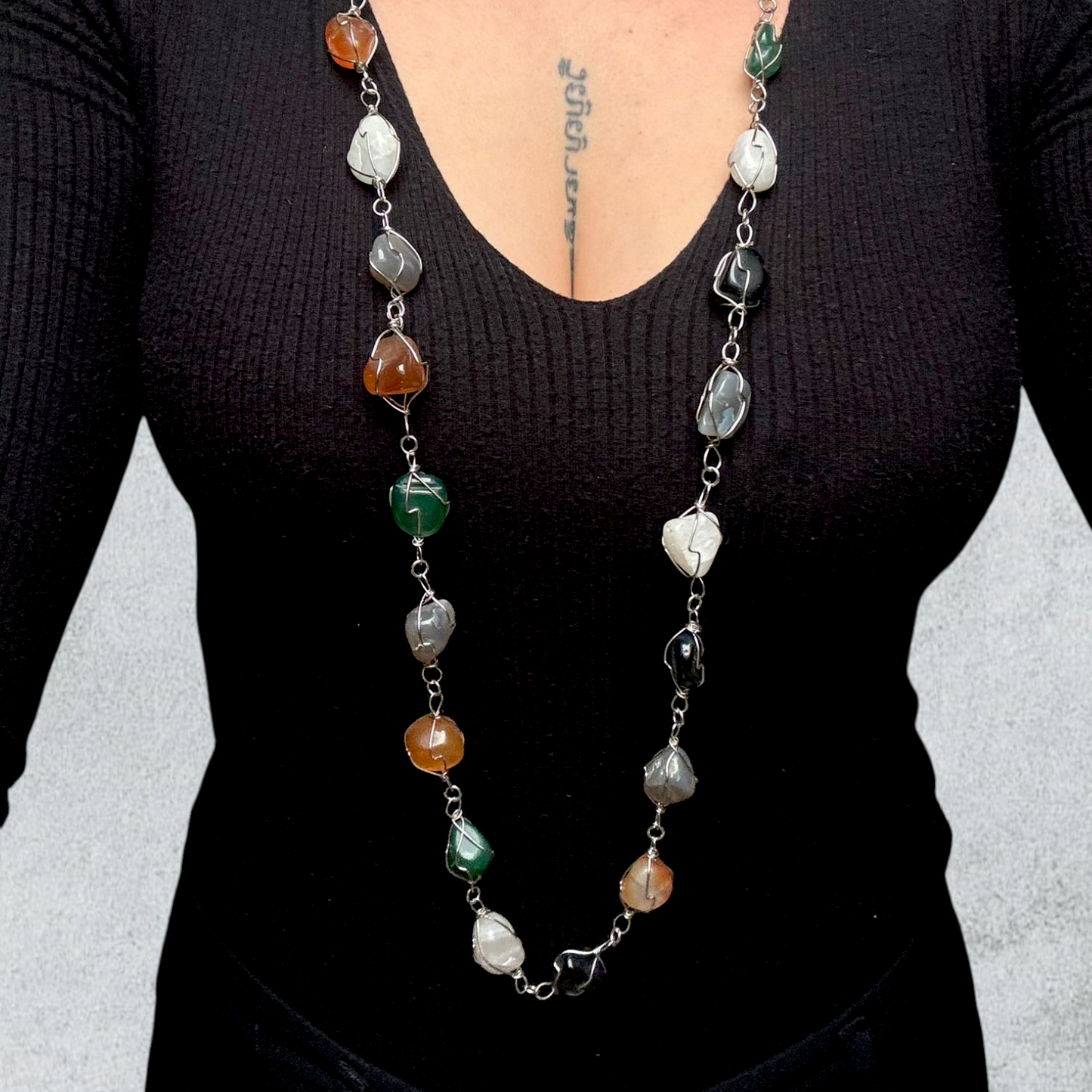 Long Multicolor Stone Necklace