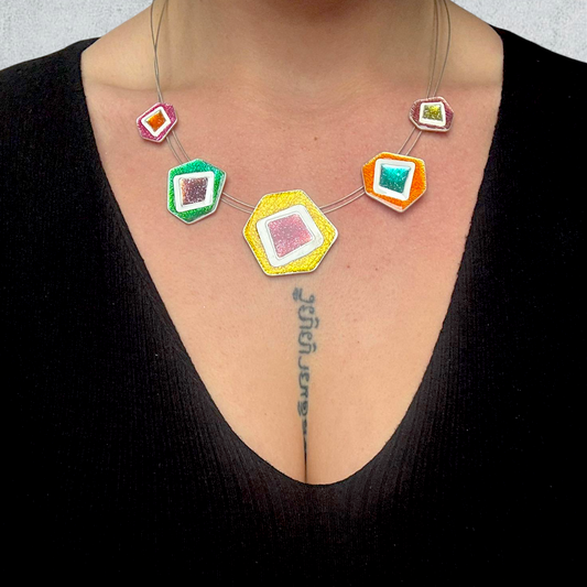 Multicolored Ikita Geometric Pattern Necklace