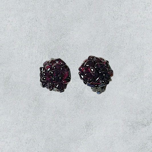 Dark Red Crystal Cluster Flower Earrings With Clip Closure