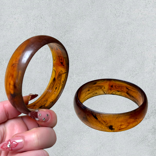 Vintage Amber Root Beer Marble Bakelite Bangle Translucent Oval