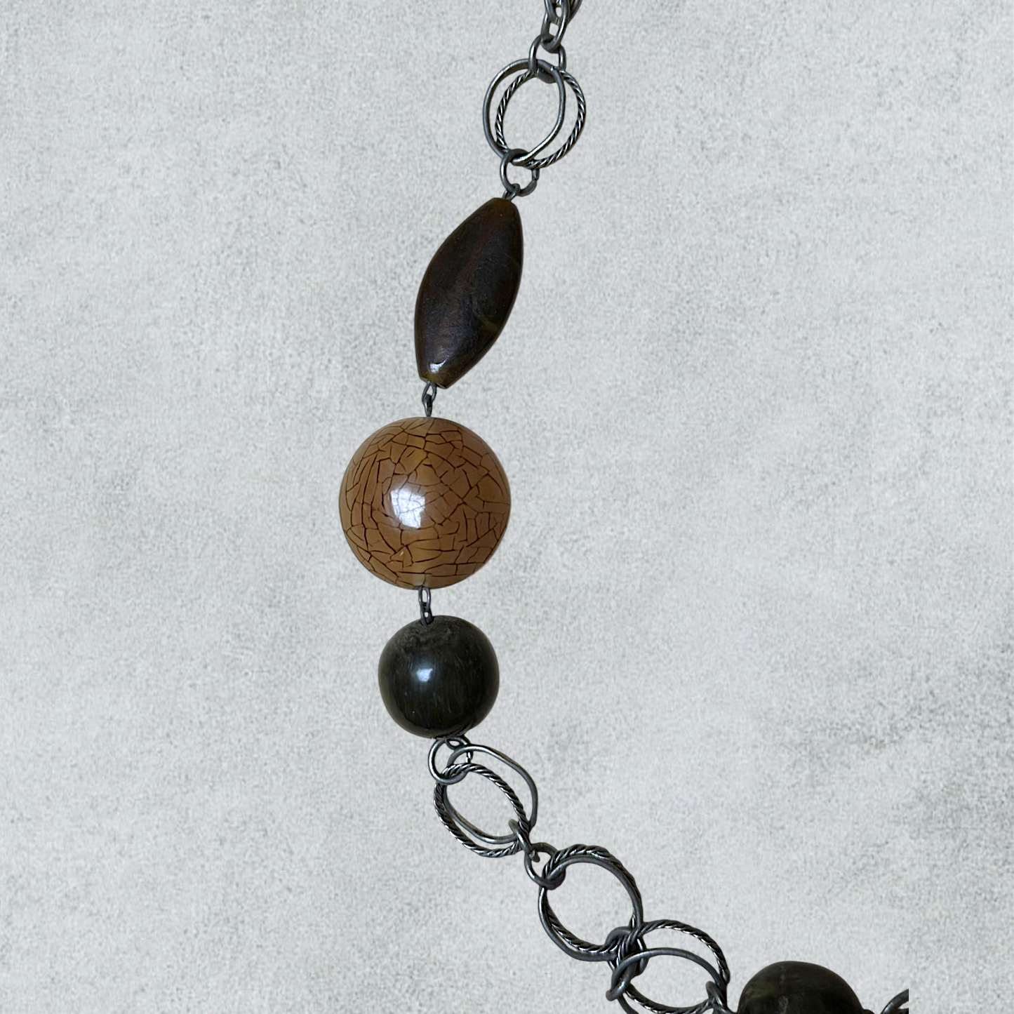 90'S Y2K Natural Stone And Metal Link Necklace