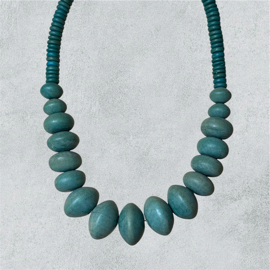Green Wooden Bead Necklace In African Style