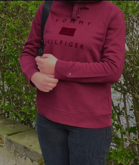 Tommy Hilfiger Burgundy Velvet Hoodie (XL) - NABE vintage